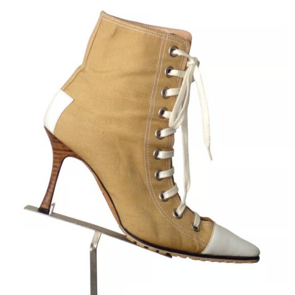 Manolo Blahnik Shoes - Manolo Blahnik High Top Lace Up Tan Sneaker Booties Converse Size 39.5.